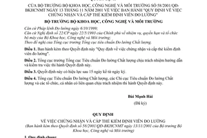 Quyết định 58/2001/QĐ-BKHCNMT chứng nhận  cấp thẻ kiểm định viên đo lường