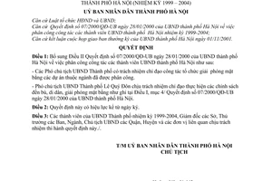 Quýêt định 115/2001/QĐ-UB bổ sung Quyết định phân công công tác các thành viên UBND thành phố Hà Nội Nhiệm kỳ 1999 - 2004