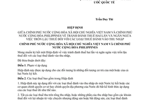 Hiệp định tránh đánh thuế hai lần ngăn ngừa trốn thuế đánh vào thu nhập giữa Việt Nam Philippines