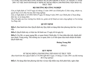 Quyết định 54/2001/QĐ-BCN Quy định sử dụng điện làm phương tiện bảo vệ trực tiếp