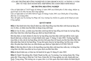 Quyết định 53/2001/QĐ-BCN mẫu hợp đồng mua bán điện sinh hoạt
