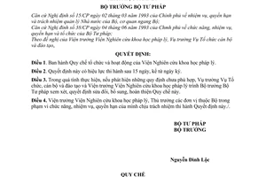 Quyết định 447/2001/QĐ-BTP Quy chế tổ chức hoạt động của Viện nghiên cứu khoa học pháp lý