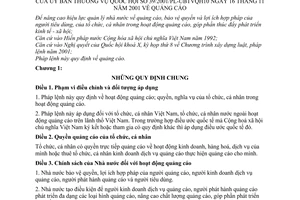 Pháp lệnh Quảng cáo 2001 39/2001/PL-UBTVQH10