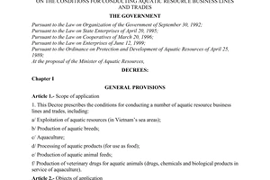 Decree no. 86/2001/ND-CP of November 16, 2001 on the conditions for conducting aquatic resource business lines and trades
