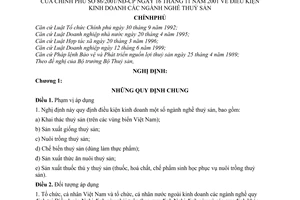 Nghị định 86/2001/NĐ-CP  kiện kinh doanh các ngành nghề thuỷ sản