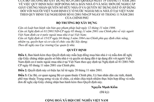 Quyết định 29/2001/QĐ-BXD mẫu hợp đồng mua bán nhà ở quyền sử dụng đất cho người định cư ở nước ngoài mua nhà ở tại Việt Nam Nghị đinh 581/2001/NĐ-CP