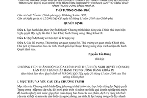 Quyết định 183/2001/QĐ-TTg Chương trình hành động của Chính phủ thực hiện Nghị quyết Hội nghị lần thứ 3 Ban chấp hành Trung ương đảng khoá IX
