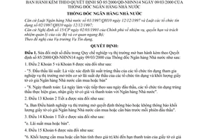 Quyết định 1439/2001/QĐ-NHNN sửa đổi Quy chế nghiệp vụ thị trường mở ban hành kèm theo Quyết định 85/2000/QĐ-NHNN14