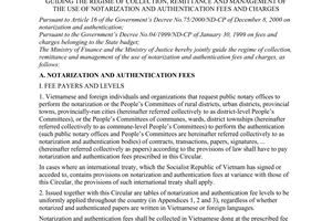 Joint circular no. 93/2001/TTLT-BTC-BTP of November 21, 2001 guiding the regime of collection, remittance and management of the use of notarization and authentication fees and charges