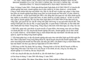 Chỉ thị 27/2001/CT-TTg triển khai chuyển đổi doanh nghiệp Nhà nước doanh nghiệp tổ chức chính trị tổ chức chính trị - xã hội thành công ty TNHH 1 TV