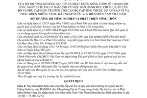 Quyết định 110/2001/QĐ-BNN mức chi phụ cấp cán bộ hiện trường cho cán bộ cấp tỉnh thuộc dự án bảo vệ phát triển vùng dất ngập nước ven biển miền Nam