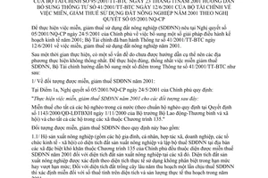 Thông tư 95/2001/TT-BTC  miễn, giảm thuế sử dụng đất nông nghiệp để hướng dẫn bổ sung Thông tư 41/2001/TT-BTC