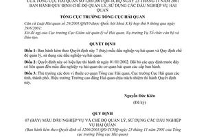 Quyết định 1200/2001/QĐ-TCHQ chế độ quản lý, sử dụng dấu nghiệp vụ hải quan