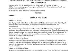 Decree of Government No. 90/2001/ND-CP, on support for development of small- and medium-sized enterprises.