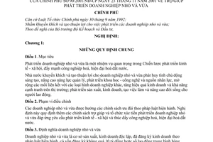 Nghị định 90/2001/NĐ-CP trợ giúp phát triển doanh nghiệp nhỏ và vừa
