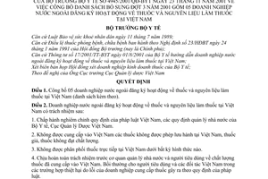 Quyết định 4945/2001/QĐ-BYT công bố danh sách bổ sung đợt 3 năm 2001 gồm 05 doanh nghiệp nước ngoài đăng ký hoạt động về thuốc nguyên liệu