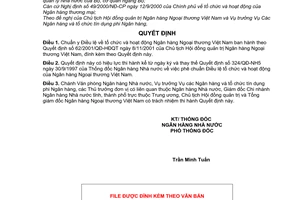 Quyết định 1476/2001/QĐ-NHNN chuẩn y Điều lệ tổ chức hoạt động Ngân hàng Ngoại thương Việt Nam