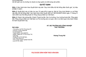 Quyết định 56/2001/QĐ-BCN quy trình Điều độ hệ thống điện quốc gia