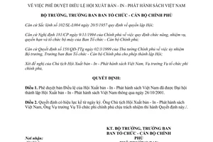 Quyết định 71/2001/QĐ-BTCCBCP phê duyệt bản Điều lệ của Hội Xuất bản In