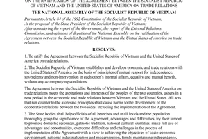Resolution No. 48/2001/NQ-QH10, on the ratification of the agreement between the Socialist Republic of Vietnam and the United States of America on trade relations, passed by the National Assembly.