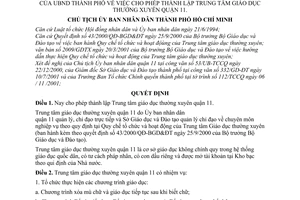 Quyết định 116/2001/QĐ-UB cho phép thành lập Trung tâm giáo dục thường xuyên quận 11