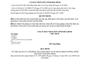 Quyết định số 37/2001/QĐ-UB quản lý lưới điện mua bán sử dụng điện nông thôn