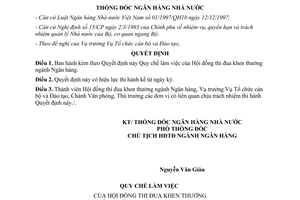 Quyết định 1500/2001/QĐ-NHNN Quy chế làm việc Hội đồng thi đua khen thưởng