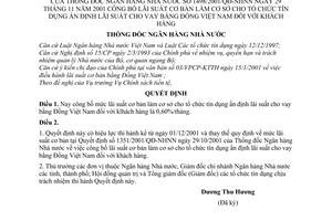 Quyết định 1498/2001/QĐ-NHNN  lãi suất cơ bản làm cơ sở cho tổ chức tín dụng ấn định lãi suất cho vay bằng đồng Việt Nam đối với khách hàng