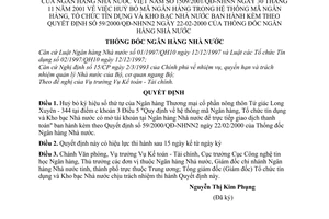 Quyết định 1509/2001/QĐ-NHNN huỷ bỏ mã Ngân hàng trong hệ thống mã Ngân hàng Tổ chức tín dụng Kho bạc Nhà nước ban hành kèm Quyết định 59/2000/QĐ-NHNN