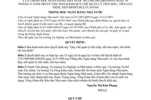 Quyết định 1506/2001/QĐ-NHNN Quy chế quản lý tiền mẫu lưu niệm đình chỉ lưu hành