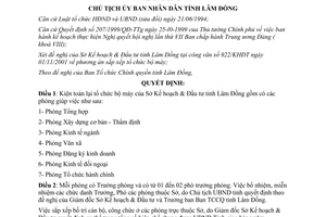 Quyết định 26/2001/QĐ-UB kiện toàn tổ chức bộ máy Sở Kế hoạch Đầu tư Lâm Đồng