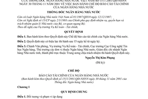 Quyết định 1511/2001/QĐ-NHNN Chế độ báo cáo tài chính của Ngân hàng Nhà nước