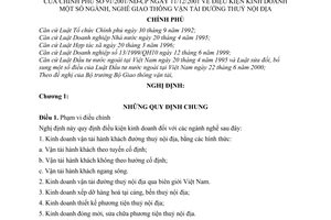 Nghị định 91/2001/NĐ-CP quy định điều kiện kinh doanh ngành, nghề giao thông vận tải đường thuỷ nội địa