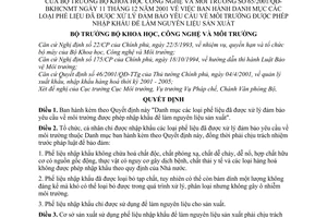 Quyết định 65/2001/QĐ-BKHCNMT Danh mục phế liệu được phép xử lý đảm bảo yêu cầu môi trường được phép nhập khẩu để làm nguyên liệu sản xuất