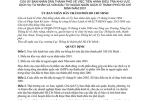 Quyết định 121/2001/QĐ-UB điều tra khu vực dịch vụ tư nhân vốn đầu tư ngoài ngân sách ở thành phố Hồ Chí Minh năm 2001