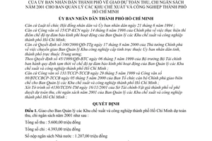 Quyết định 122/2001/QĐ-UB giao dự toán thu chi ngân sách năm 2001 cho Ban Quản lý các Khu chế xuất và công nghiệp thành phố Hồ Chí Minh