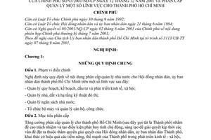 Nghị định 93/2001/NĐ-CP quy định phân cấp quản lý một số lĩnh vực cho thành phố Hồ Chí Minh