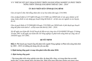 Quyết định 42/2001/QĐ-UB phát triển ngành Nông nghiệp Phát triển Nông thôn Quảng Bình 2001 2010