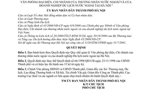 Quyết định 127/2001/QĐ-UB Quy chế quản lý Văn phòng đại diện Chi nhánh của thương nhân nước ngoài doanh nghiệp Du lịch nước ngoài tại Hà Nội