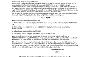 Quyết định 1257/2001/QĐ-TCHQ tờ khai hàng hoá xuất nhập khẩu, giấy thông báo thuế quyết định điều chỉnh thuế