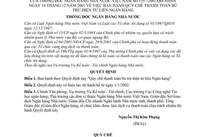 Quyết định 1557/2001/QĐ-NHNN Quy chế thanh toán bù trừ điện tử liên ngân hàng