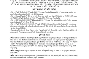 Quyết định 30/2001/QĐ-BXD định mức chi phí quy hoạch tổng thể hệ thống đô thị khu dân cư trên địa bàn tỉnh điều chỉnh
