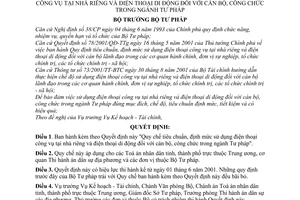 Quyết định 1564/2001/QĐ-BTP Quy chế tiêu chuẩn định mức sử dụng điện thoại công vụ tại nhà riêng di động đối với cán bộ ngành Tư pháp