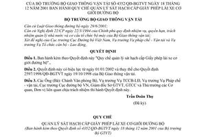 Quyết định 4352/2001/QĐ-BGTVT Quy chế quản lý sát hạch cấp giấy phép lái xe cơ giới đường bộ