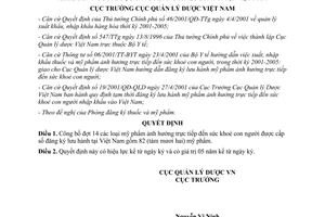 Quyết định 89/2001/QĐ-QLD mỹ phẩm ảnh hưởng đến sức khoẻ được lưu hành