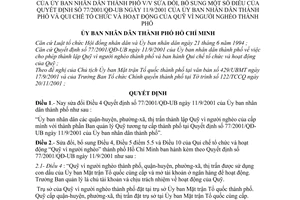 Quyết định 125/2001/QĐ-UB sửa đổi Quyết định 77/2001/QĐ-UB Qui chế tổ chức hoạt động  Quỹ vì người nghèo thành phố