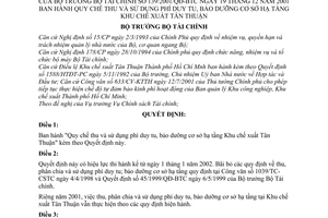 Quyết định 139/2001/QĐ-BTC Quy chế thu  sử dụng phí duy tu, bảo dưỡng cơ sở hạ tầng khu chế xuất Tân Thuận