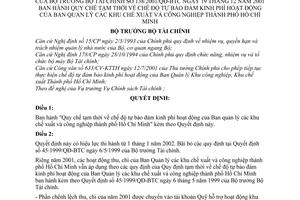 Quyết định 138/2001/QĐ-BTC Quy chế tạm thời chế độ tự bảo đảm kinh phí hoạt động của Ban quản lý các khu chế xuất công nghiệp thành phố