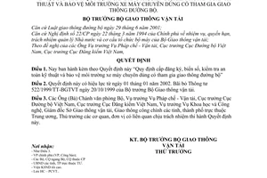 Quyết định 4381/2001/QĐ-BGTVT  cấp đăng ký, biển số, kiểm tra an toàn kỹ thuật bảo vệ môi trường xe máy chuyên dùng có tham gia giao thông đường bộ