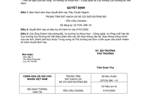 Quyết định 4392/2001/QĐ-BGTVT tiêu chuẩn ngành